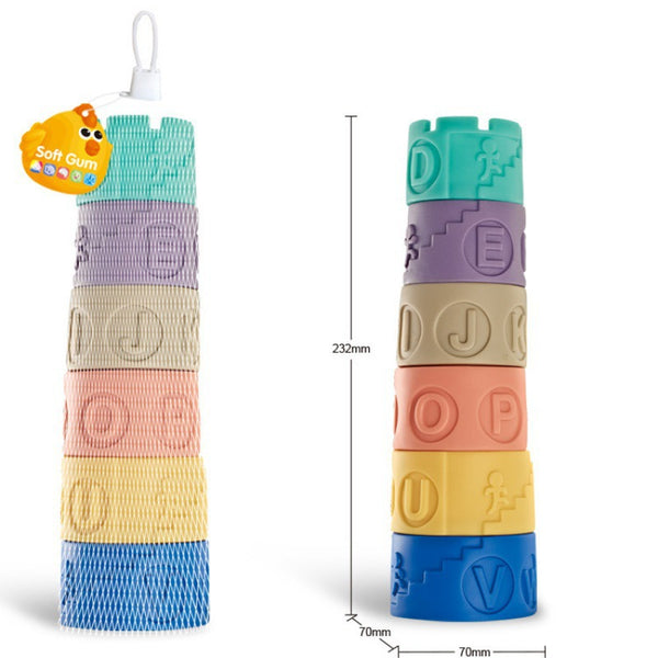 Cross-border  infant cartoon cognitive soft glue building block toy animal stacking music building block early education pinch call