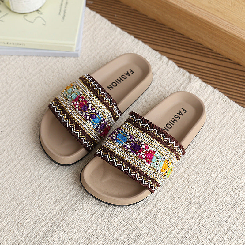 one-line flats slippers summernew arrivalkids shoes bohemia style flatsoutwear shoes woven beach shoes