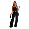 C7105 cross-border   independent station fashion women's sleeveless button jumpsuit pants new