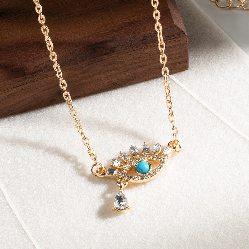Wholesale diamond-studded eye pendants for cross-border e-commerce: amazon hot-selling accessories - gold alloy evil eye necklace for women