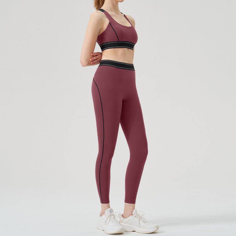 High-waisted activewear set for women - color block, open back, body-hugging, barely-there feel yoga set - running, fitness, yoga outfit with sports bra