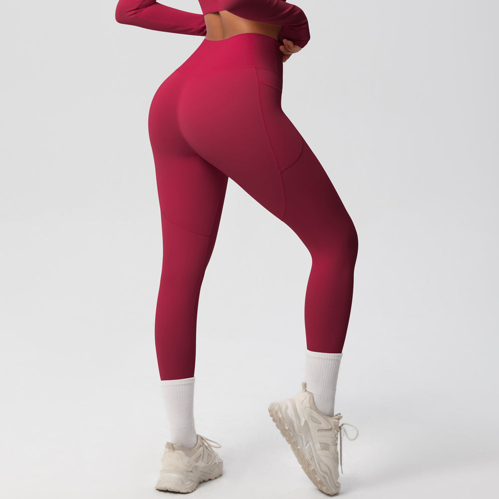 new arrivalhigh waist hip lifting tight yoga pants nude quick-drying flap pocket pants outdoor running fitness sports pants