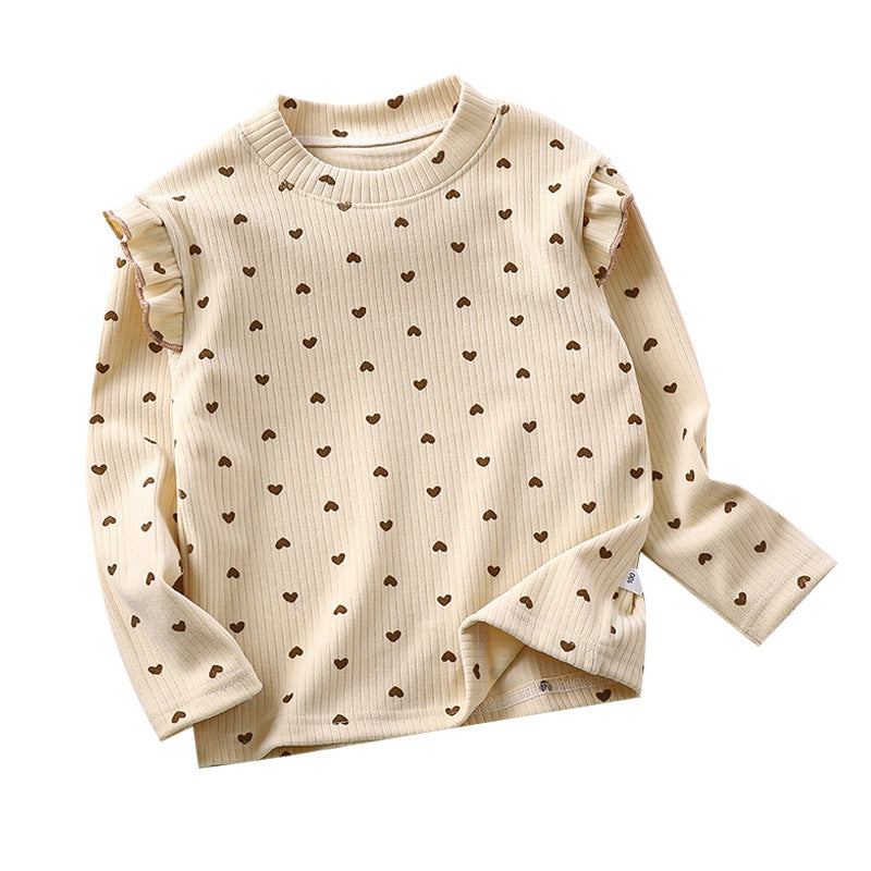 Girls' fall/winter floral print undershirt - girls' flutter sleeve autumn t-shirt - versatile trendy flutter sleeve undershirt for little girls