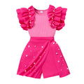 Girls' two-piece set (sizes for mid-to-large children): pearl ruffle top + pearl shorts set
