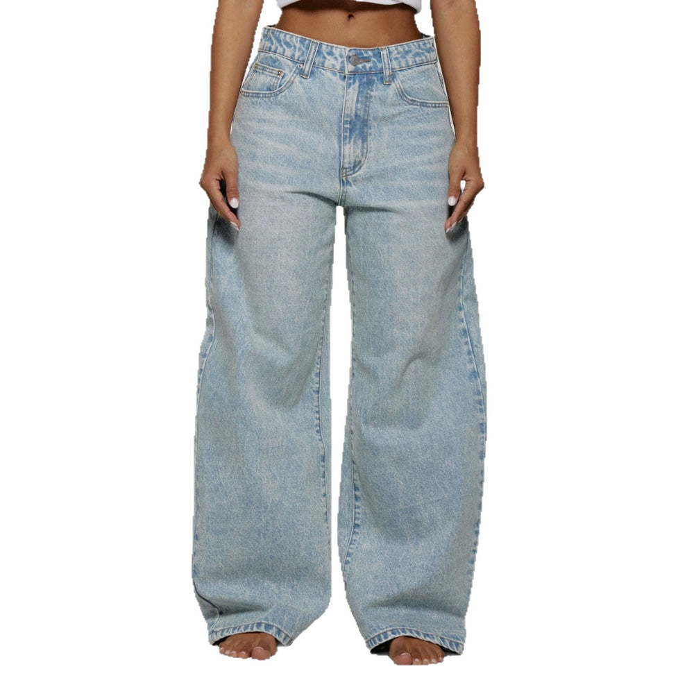 European and american style women's snow wash high-waisted wide leg jeans - relaxed fit straight leg denim pants