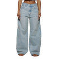 European and american style women's snow wash high-waisted wide leg jeans - relaxed fit straight leg denim pants
