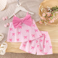 Girls' bowknot striped outfit - pink suspender shorts two-piece set - sweet summer outfit for baby girls