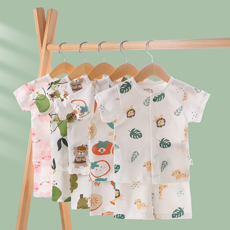 Baby short-sleeve set - summer pure cotton lightweight outfit for boys and girls, infant shorts pajamas, air conditioning clothes, children's summer apparel