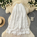 spring new arrivallacepatchwork a-line skirt women's cut outhigh waist cake skirt easiest for match mid-length skirt