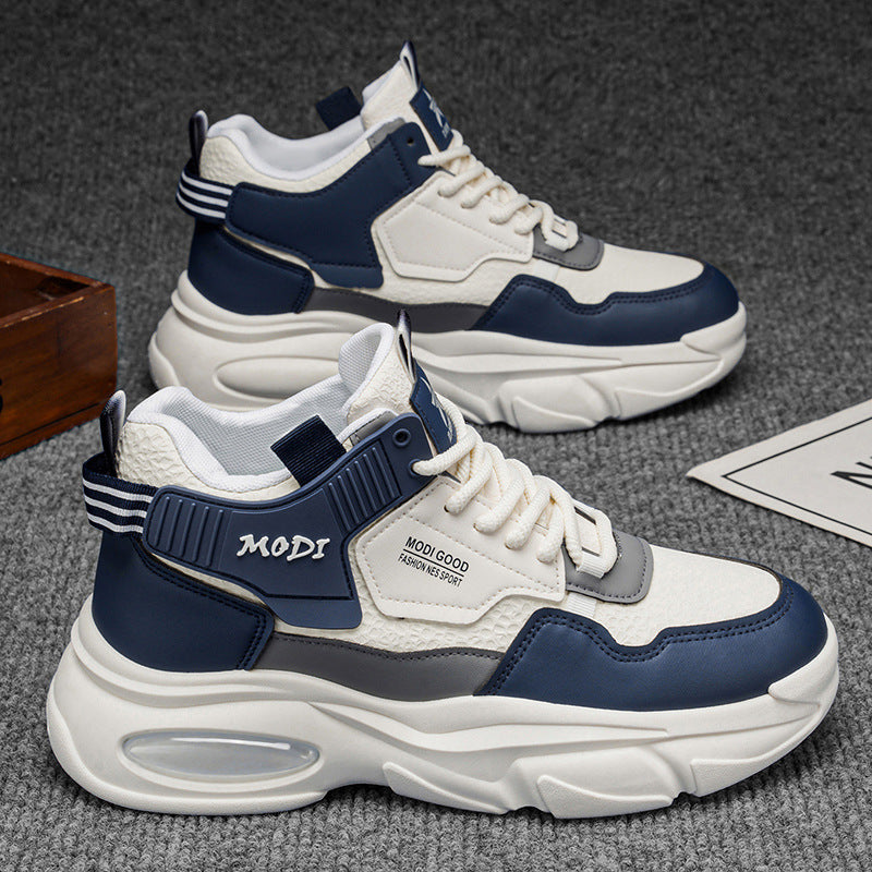 2025 spring new men's breathable high-top sneakers: trendy, versatile, chunky sole casual dad shoes for teens and young adults
