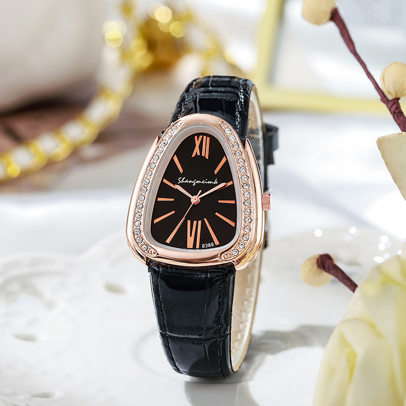 Shangmei cross-border new arrival small thin strap snake-shaped women's fashion watch student with diamond casualtrendy quartz watch