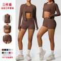 New arrival cross-border brushed tight-fitting fitness wear, nude-feeling quick-drying sports shorts suitslimming look yoga wear three-piece set for women