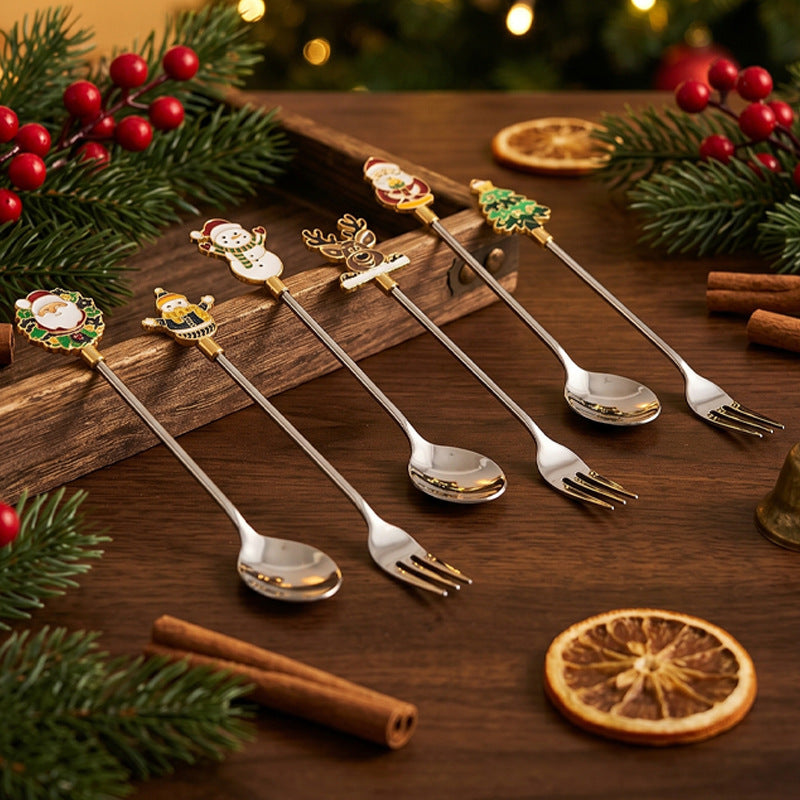 304 stainless steel luxury style creative christmas tableware coffee spoon afternoon tea dessert spoon fruit fork wholesale