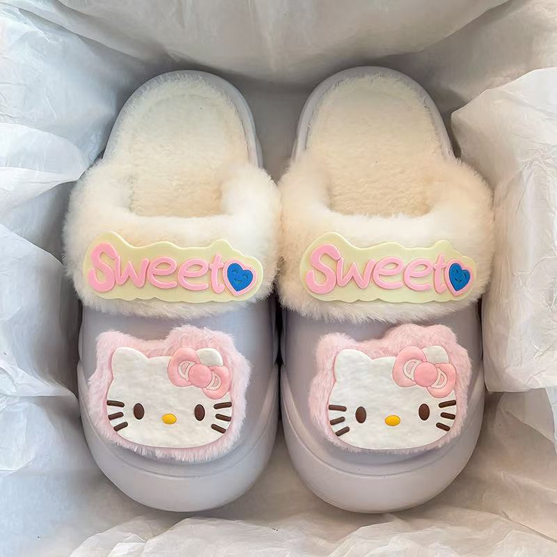 New arrivalwinterheattech detachable cotton slippers for women popular cartoon kt cat dopamine style durable princess cotton shoes