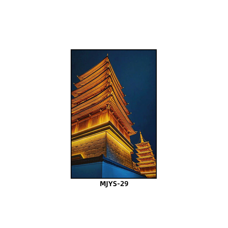 Jieyang ancient city architectural landscape hanging painting hotel box wall decoration painting hot pot restaurant restaurant characteristic cultural tourism mural