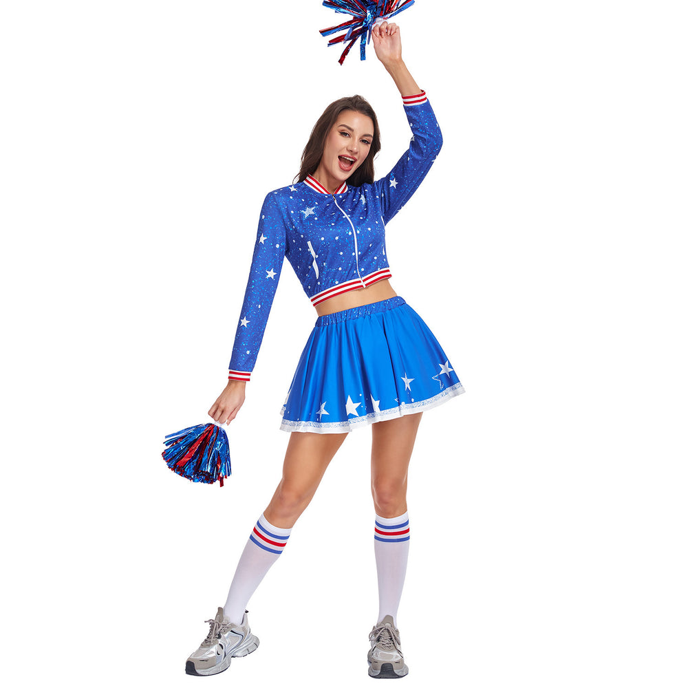 Blue cheerleading costume for women - halloween adult outfit, football cheerleader, racing suit, performance stage wear