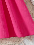 Exportsummergirldress pink square neck puff sleeves daisy belt waist a-line kids sweet skirt