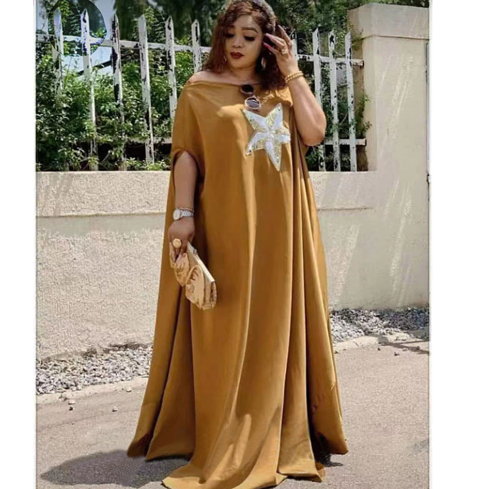 foreign trade hot-selling women's plus-size off-the-shoulder dress, african-style  maxi robe