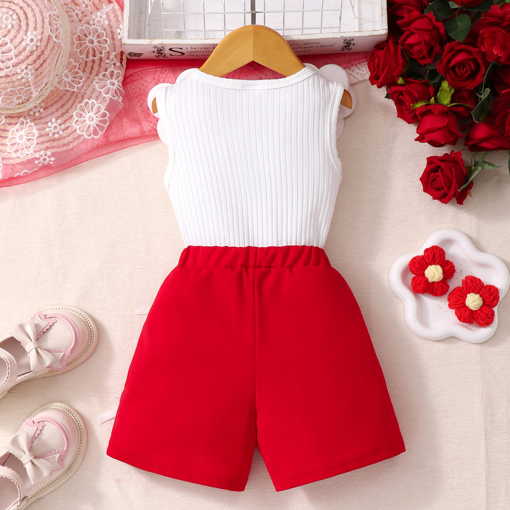 Girls' two-piece outfit: sleeveless top with pearl and flower embellishments + shorts set