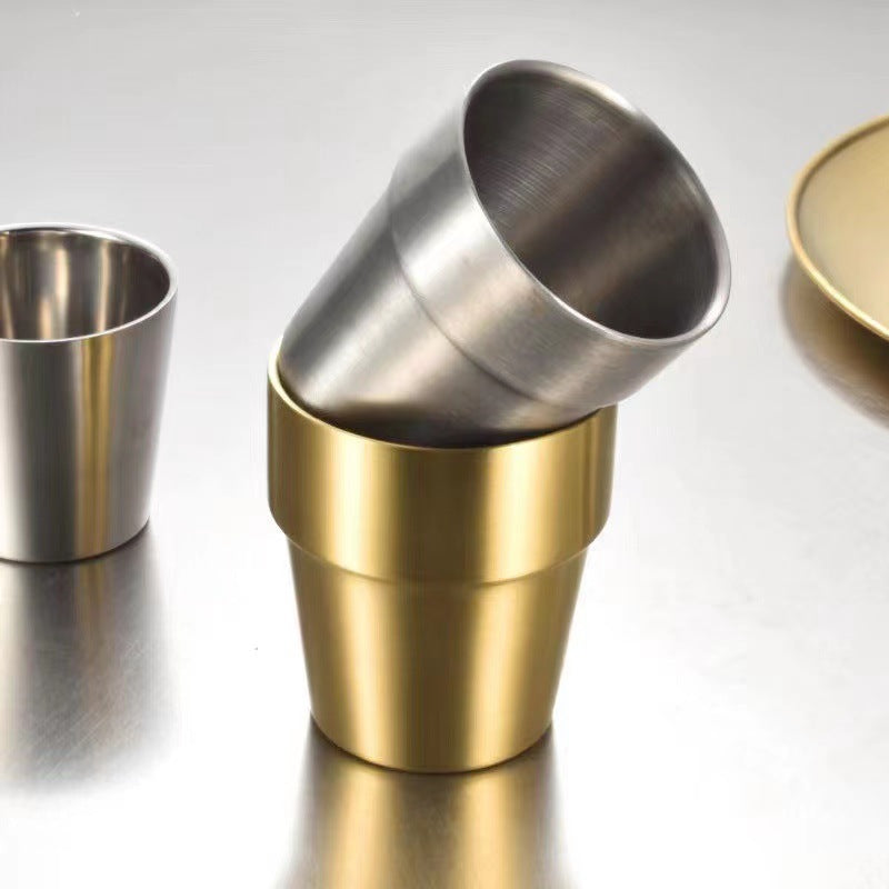 304 korean style stainless steel double-walled drinking cup - gold bbq restaurant beer mug - stepped gold tiered cup - cold drink cup