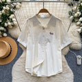 K-style pink polo collar small spur embroider short-sleeved shirt women's summernew arrivallooseeasiest for matchslimming looktops