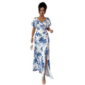 european and american cross-border summer v-neck floral print elegant maxi dress
