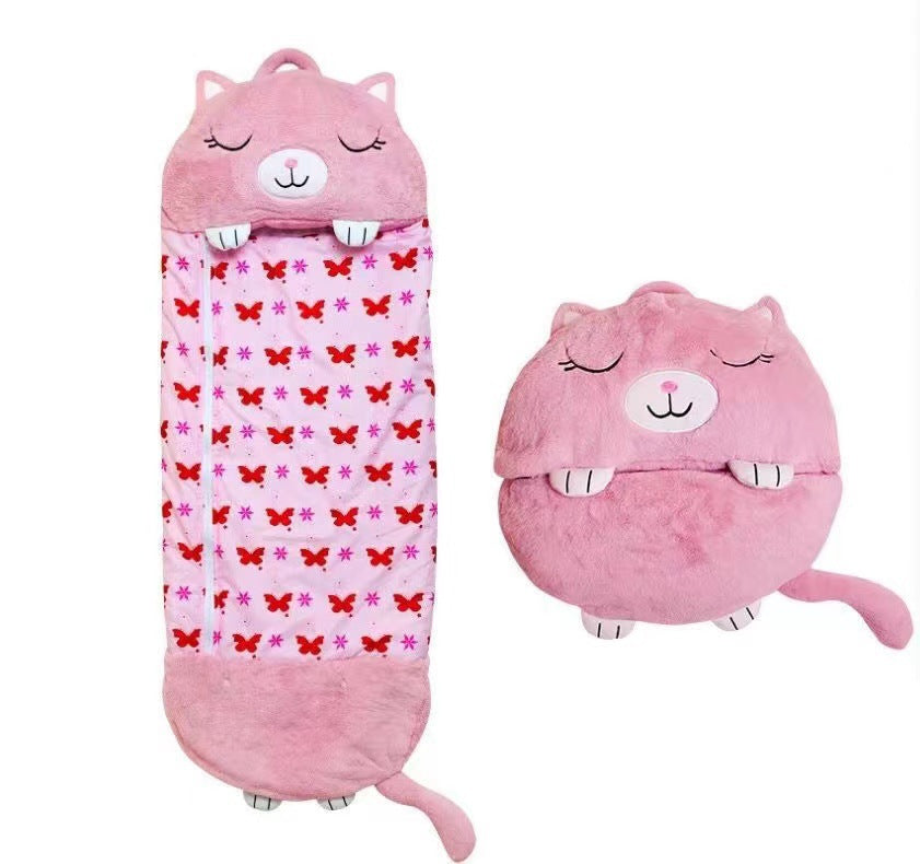 Kids' sleeping bag - foldable anti-kick quilt, children's sleeping bag with cartoon animal design and pillow