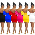 C6720 cross-border   fashion women's solid color short sleeve ruched backless mini dress
