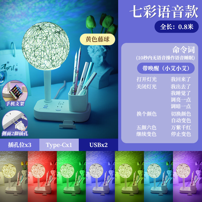Led smart voice control desk lamp with socket, night light, bedside lamp for bedroom, rental house, sound control light