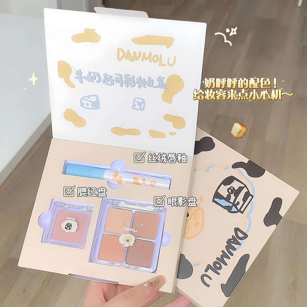 DANMOLU Milk Cheese Makeup Kit Eyeshadow Plate Matte Lip Glaze Blush Gift Box Student Lipstick White