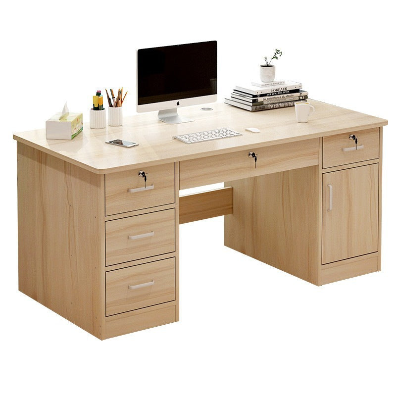 Office desk with lock, workstation with drawers, desk and chair set for employees, home desktop minimalist computer desk