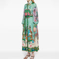 cross-border e-commerce european and american women's clothing: new summer collection - printed turn-down collar lantern sleeve cinched waist dress (style 661)