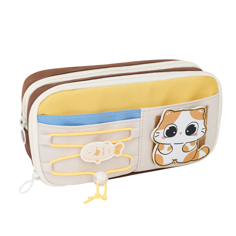 School season pencil bag large capacity cute cute apple pencil bag primary school students multi-layer stationery bag drawstring high value