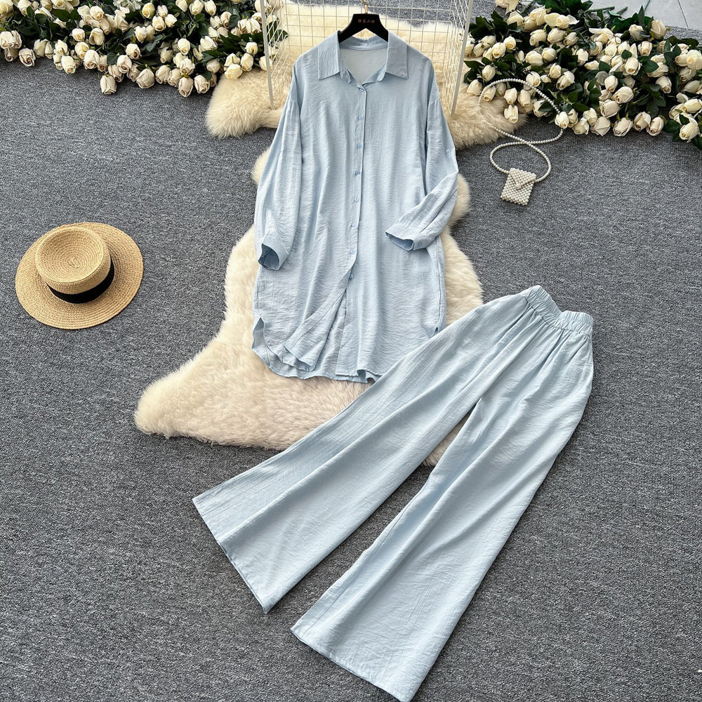 Lazy style casualsuit female k-stylefashionloose medium longlong sleevesshirtdresshigh waistloose pants