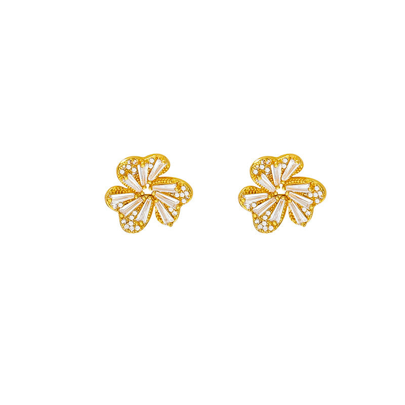 S925 sterling silver needle zircon clover flower earrings - women's luxury, high-end, unique, and elegant stud earrings