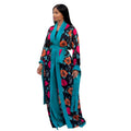 African-inspired digital print slim-fit long shawl robe with solid color knit wide-leg trousers - special offer