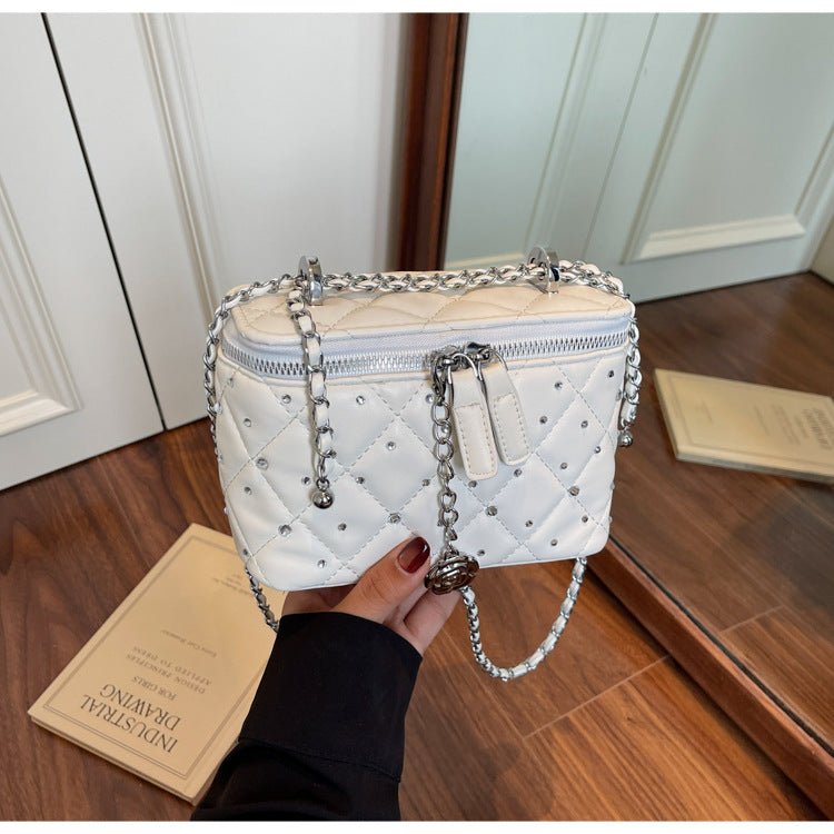 Cross-border rhombus chain bag women's 2025 new summer niche super fire messenger bag diamond box bucket bag
