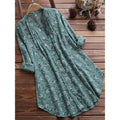 women's new cotton linen floral print mid-length loose fit shirt