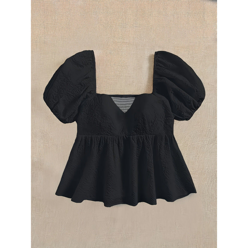code new arrival original  women's elegance puff sleeve v neck shirt