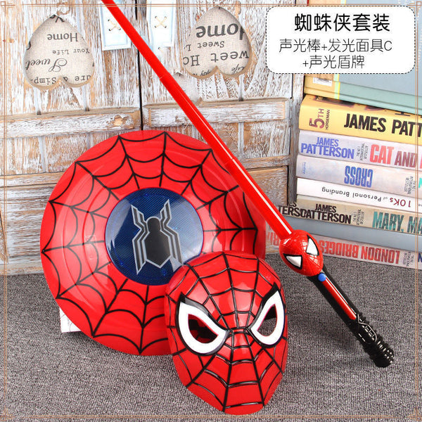 Spider-Man Gloves Launcher Spider-Man Birthday Toy Boy Sound and Light Sword Weapon Shield Cape Set Parent-Child