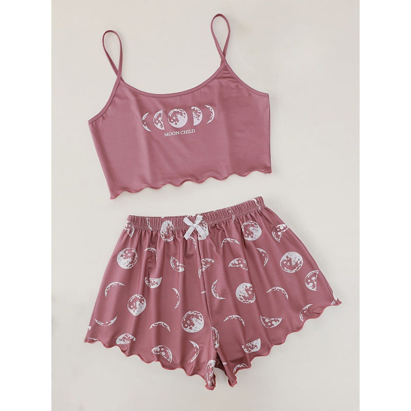 women's pajamas summernew arrival sling off-shoulder home cute printed pajamas home wear night wear