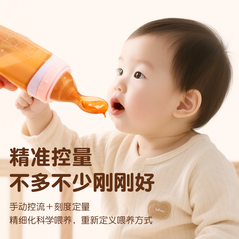 English card baby rice paste bottle 120ml extrusion feeding spoon full silicone suction cup rice paste spoon complementary food feeding