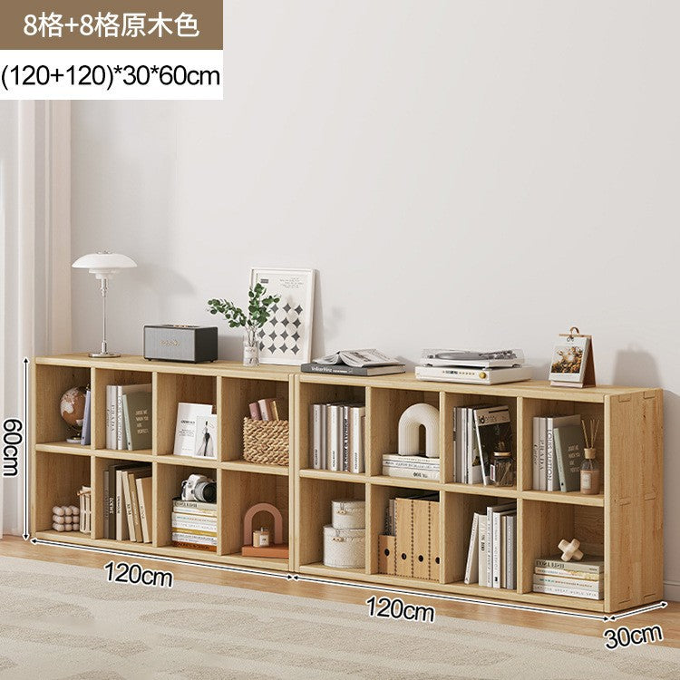 Solid wood bookshelf shelf floor-to-wall combination lattice cabinet living room kindergarten storage low household bookcase