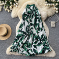 Export cross-border printing high waist a-line pleated skirt women's summerpleated skirt mid-length skirt work clothing holiday style