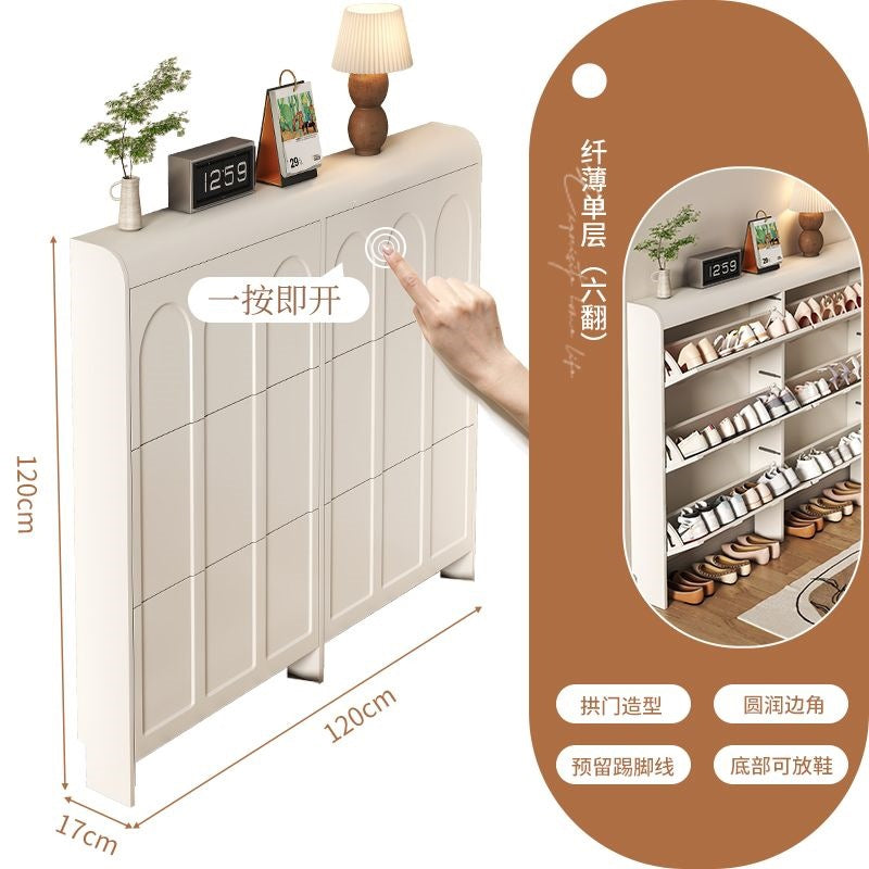 Cream style tipping shoe cabinet for home door entrance door entrance cabinet all-in-one space-saving ultra-thin multi-layer storage shoe rack