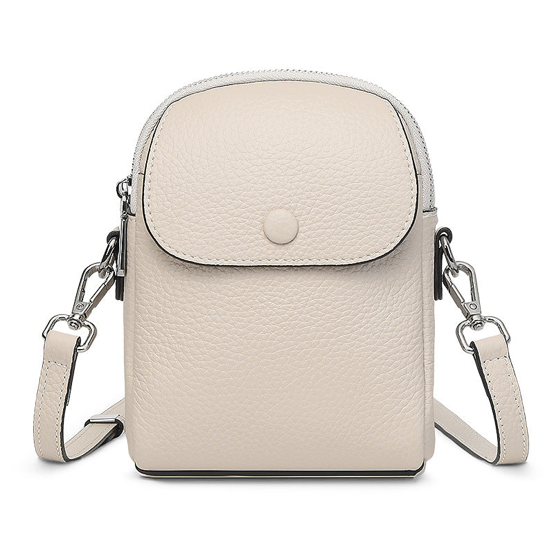 Simple leather large capacity mobile phone bag women 2025 lightweight cowhide shoulder bag soft leather premium mini messenger bag