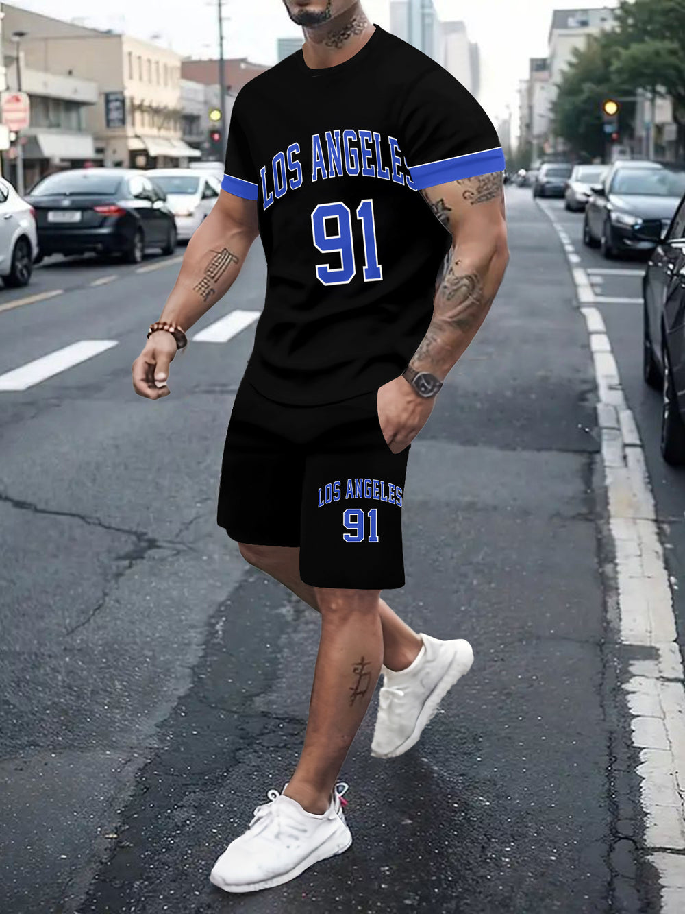 Men's casual sports set - short sleeve & shorts - summer hot seller - cross-border fashion - two-piece leisure outfit