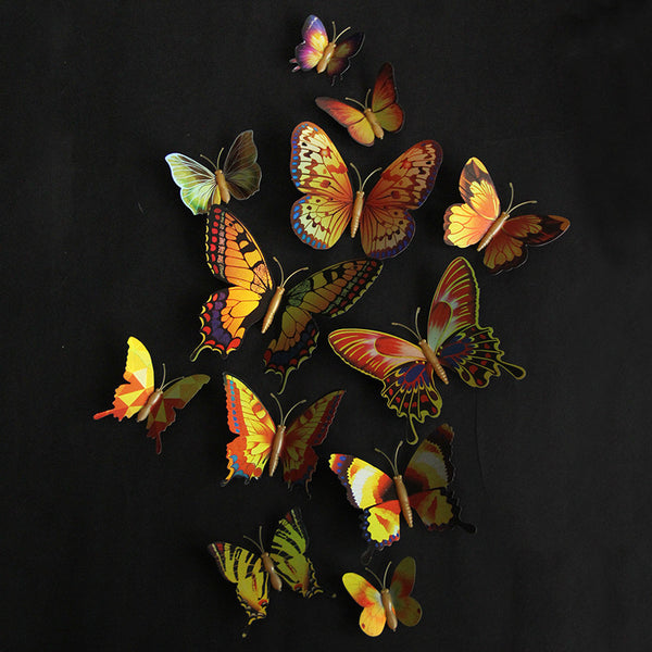 Golden butterfly wall sticker single-layer 12 pcs metal texture party decoration 3D three-dimensional butterfly simulation butterfly wall sticker
