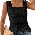 Women's elegant square neck lace cutout sleeveless top - breathable summer blouse solid color fashion vest european and american style