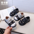 Girls' british style leather shoes, new autumn  collection, kids' lace-up princess shoes, fashionable and versatile black flats